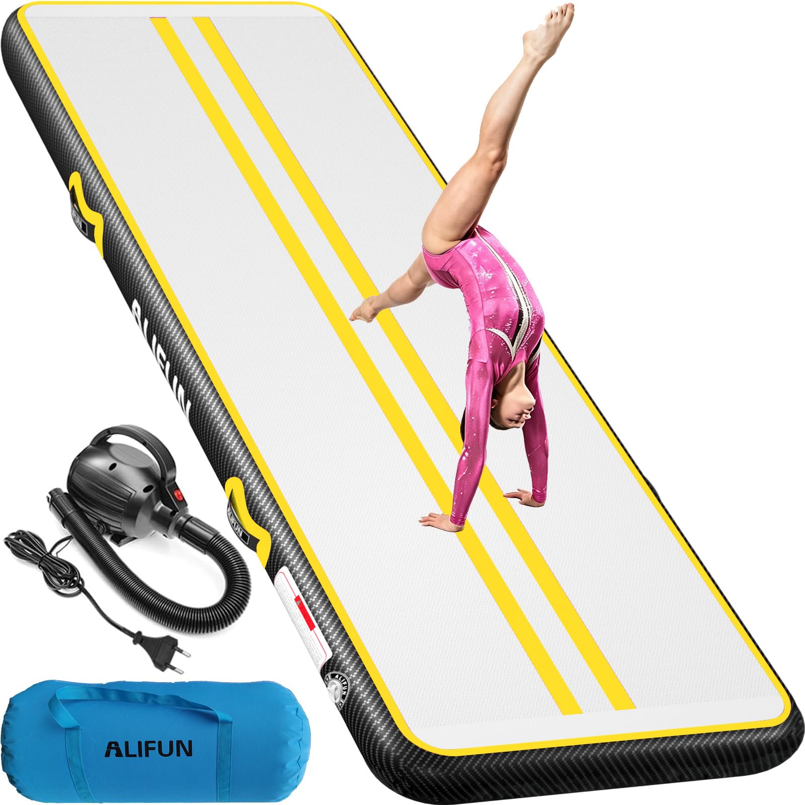 ALIFUN Inflatable Gymnastics Mat, Tumble Track, 2m 3m 4m 6m Length 10/20cm Thick Air Gymnastics Track For Kids Home Use Air Tumbling Mat for Training/Yoga/Water/dancing with Electric Air Pump
