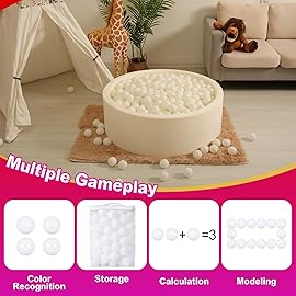Realhaha Ball Pit Balls 100 Play Balls Plastic Balls for Baby Girls Toddlers Kids Play Tent Pool Playhouse Playpen Party Decoration, White