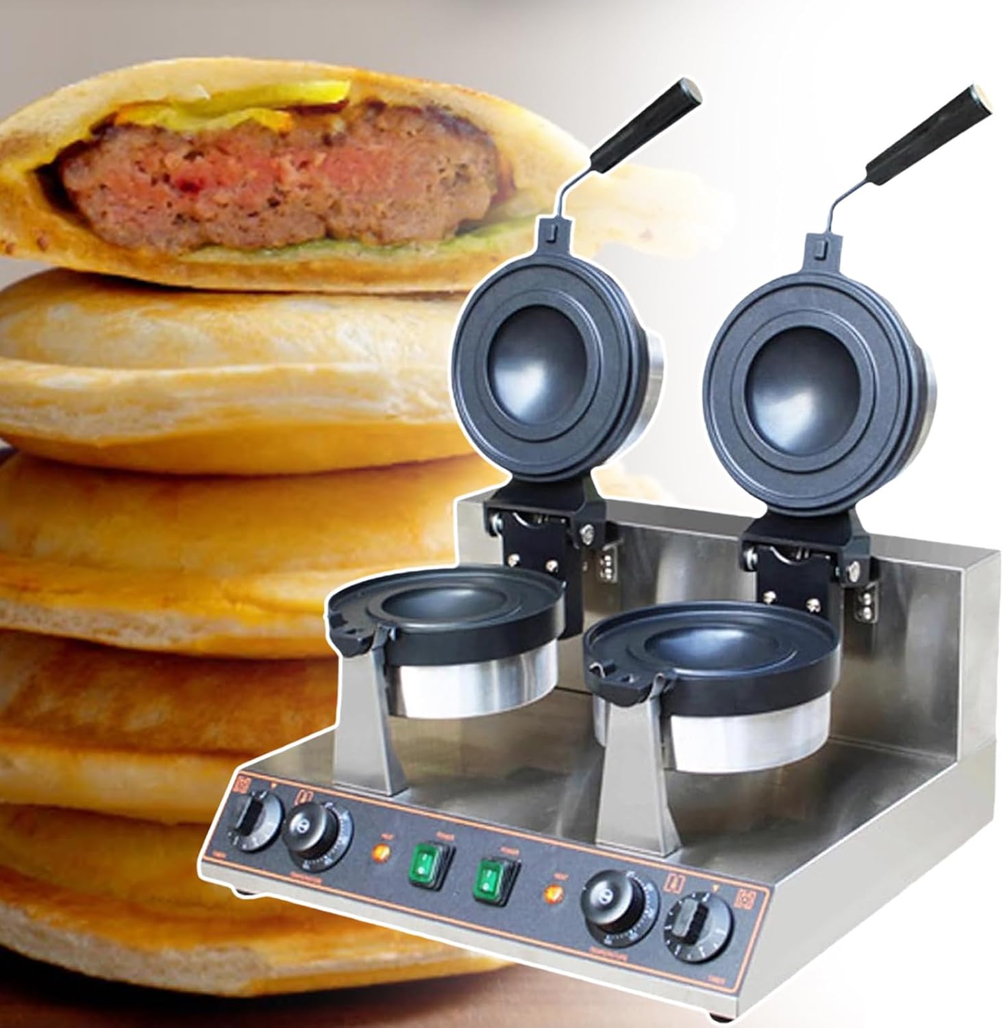 Electric Panini Home Hamburger Maker, Commercial Electric Hamburger Waffle Maker, Non-Stick Pan and Rotatable Design, Suitable for Commercial Home Use (B)