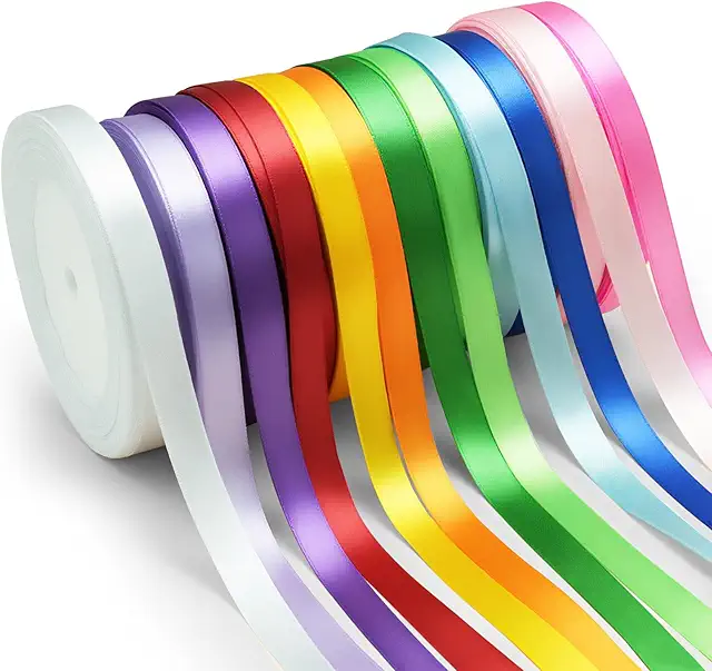 Nastrini in Raso 12 Colori - Nastri Regalo Doppio Raso 1cm x 25m per Artigianato e Decorazioni