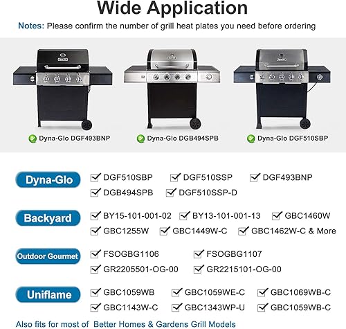 Miniatura 4 de Piezas de repuesto de placas de calor Criditpid para Dyna-Glo DGF493BNP, DGB494SPB, DGF510SBP, patio trasero BY15-101-001-02, BY13-101-001-13, 15"