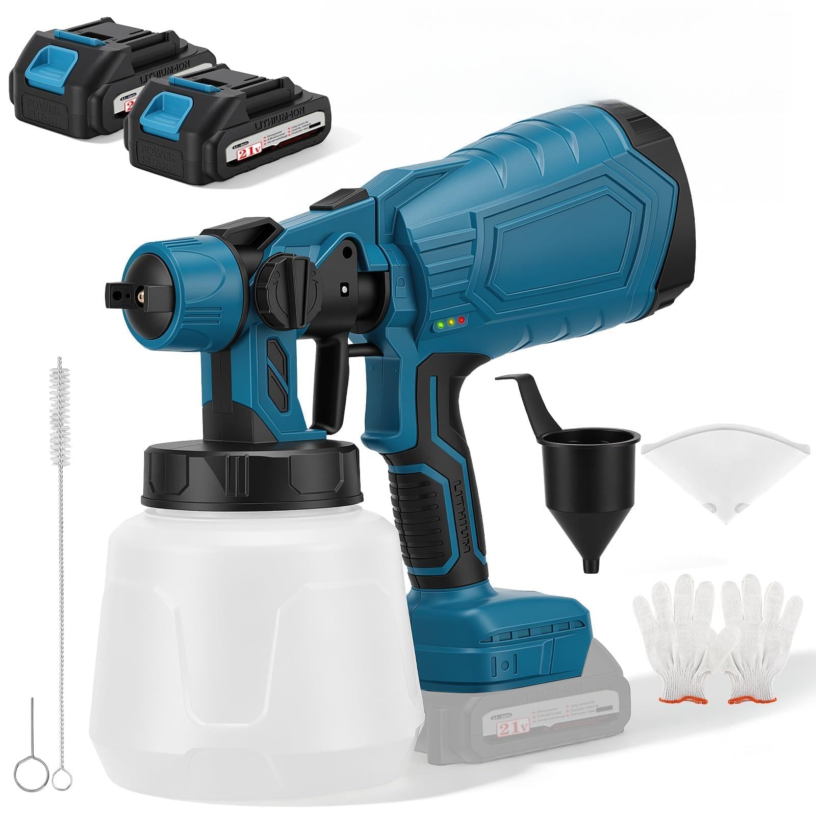 Cordless Paint Sprayer with 2x3000mAh Battery, Handheld HVLP Paint Gun with 5 Nozzles and 3 Spray Patterns Blue,1400ml Container, Fence Paint Spraye