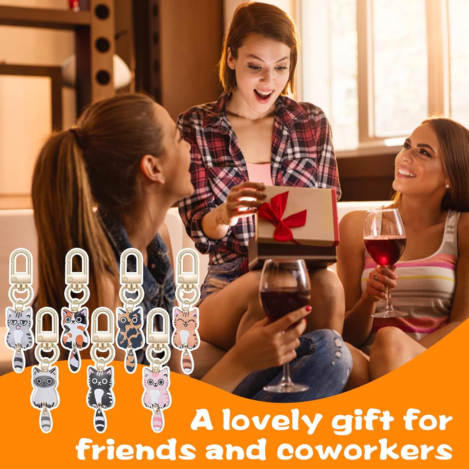 7 Pcs Cute Cat Keychain, Kawaii Cat Key Chains, Kitty Keyring Cats Charms, Cats Accessories for Women Car Keys Purse Handbags Girls Gift DIY Crafts (Tail Can Wag) - Image 5