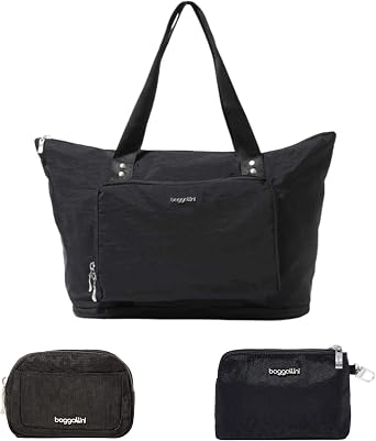 Baggallini Carryall Expandable Packable Tote + Mini Pocket Cosmetic + On the Go Daily RFID Pouch