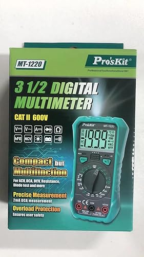 Miniatura 2 de Pro'sKit Tool Solutions MT-1220 3-1/2 multímetro digital 1999 cuenta compacto pero multifinction para ACV, DCA, DCV, resistencia, prueba de diodos y
