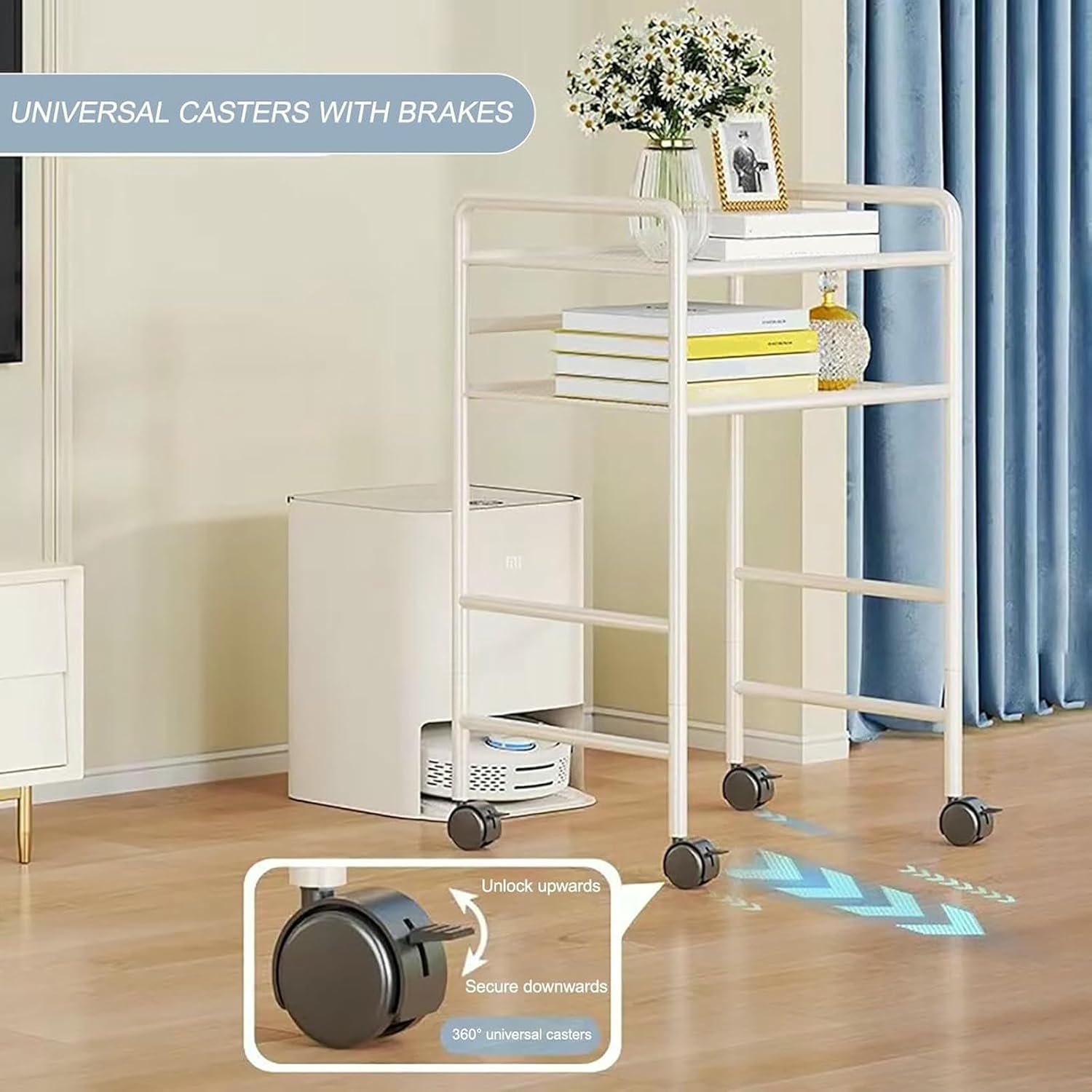 Vacuum Hidden Cabinet for Sweeping Robots Multi Tier with Wheels, Robot Vacuum Stand Cabinet for Living Room Bedroom Kitchen