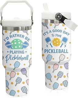 Pickleball Mug 30 OZ Tumbler with Handle Flip Straw Lid | Pickleball Travel Coffee Mug Leak Proof Christmas Mothers Day Birthday Gifts for Women Men Lovers Players