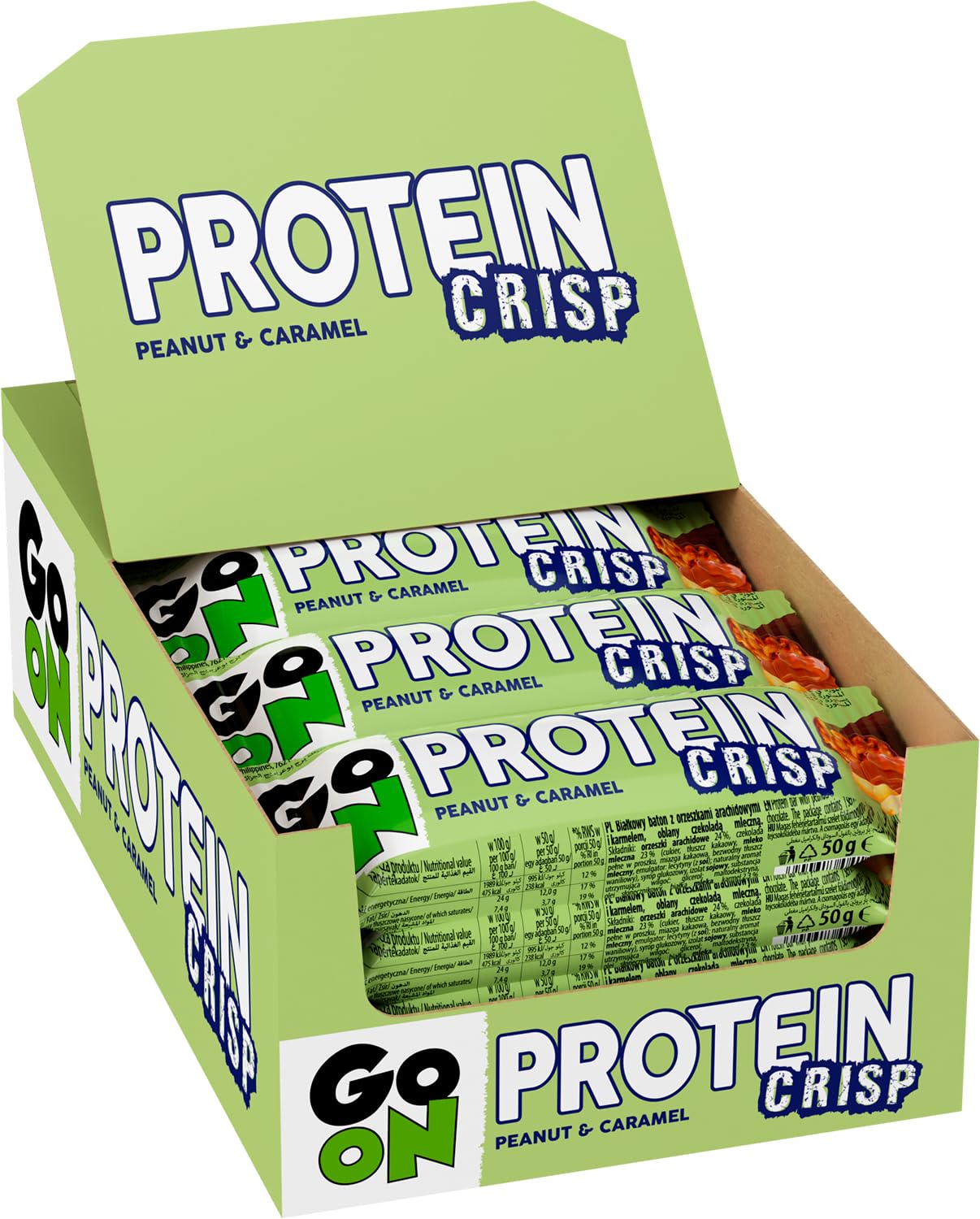 Go On Nutrition | Boîte Protein Crisp Bar (24x50g) | Barres protéinées | Barre protéinée avec une texture croquante - Peanut Caramel