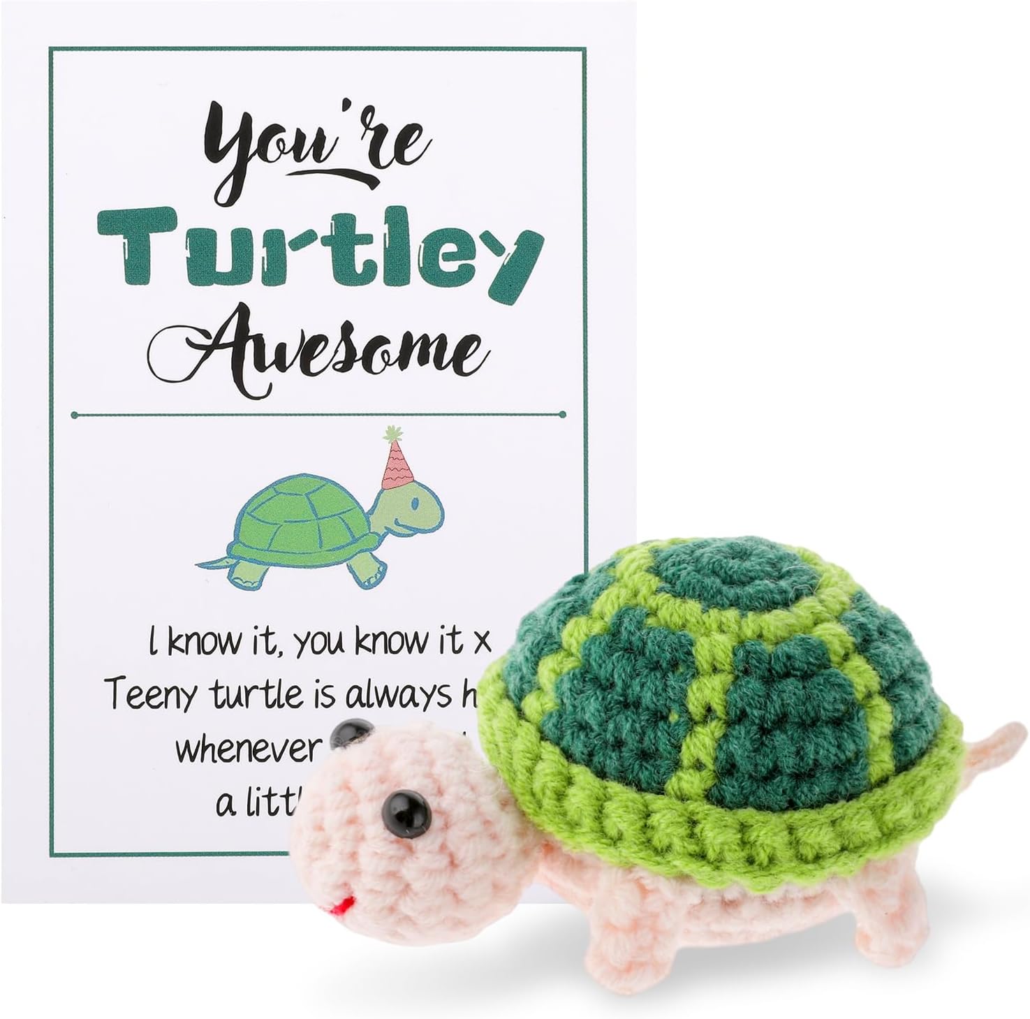 Grevosea Mini Funny Cute Turtle, 3 Inch Crochet Handmade Wool Positive Turtle Doll, Perfect for New Year, Birthday Gifts & Party Decoration