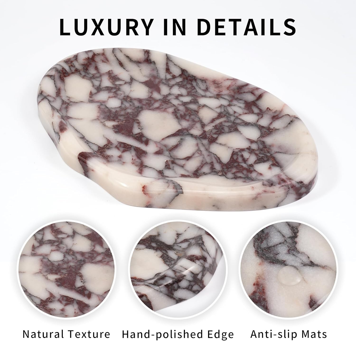 Marble Clould Tray for Bathroom - Stone Catchall Jewelry Dish for Kithchen Counter and Aesthetic Room Decor, Cute Decorative Vanity Dishes for Trinket Ring Key Candle (9.5'' x 6.3'')