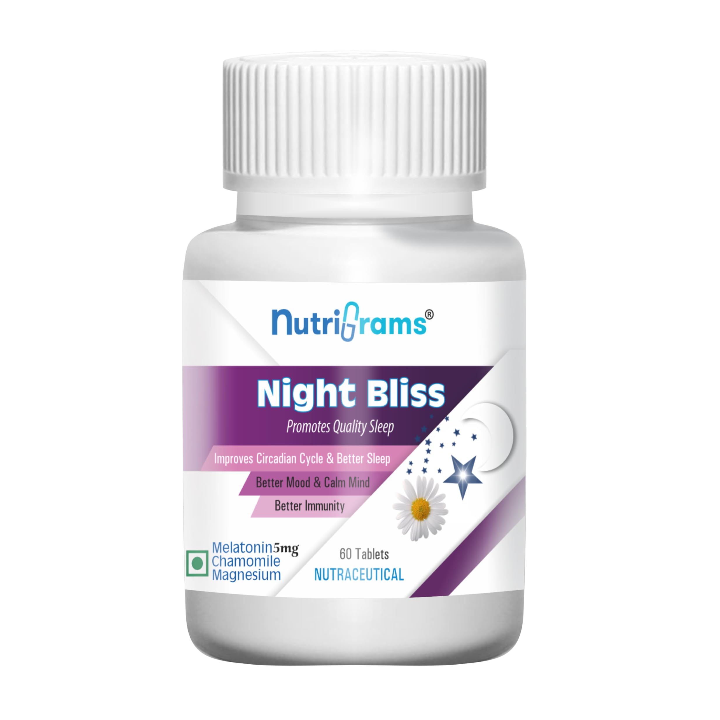 Nutrigrams Night Bliss Melatonin Tablets with Chamomile & Magnesium - Natural Sleep Aid & Relaxation Support - 60 Tablets (B0D7HB8MLG) Amazon Price History, Amazon Price Tracker