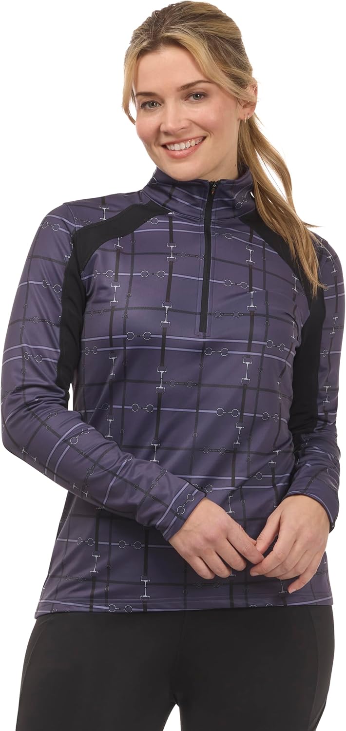 Kerrits Women's First Level Quarter Zip Fleece Horse Riding Tech Top – Long Sleeve, Light Stretch Winter Equestrian Shirt