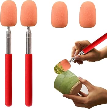 2 Sets Telescoping Sponge Stick with 2 Extra Replaceable Absorbent Sponge Heads, Pottery Supplies for Artist and DIYers to Remove Excess Water from Pottery, Adjustable Length from 8.8 to 39