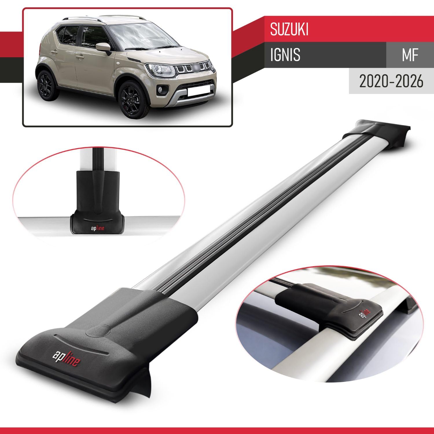 Compatibile con Suzuki Ignis (MF) 2020-2026 Modello FLY Barre Tetto Portapacchi Auto Barre Portatutto Grigio Alluminio 2 Barre