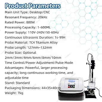 Laboratory Cell Disruptor, High Speed Homogenizer, Processable Capacity 1-600ml, with Bracket, Stand/Handheld Use, Digital Control and Timer, Optional Probe, for Liquid Emulsification(4mm)