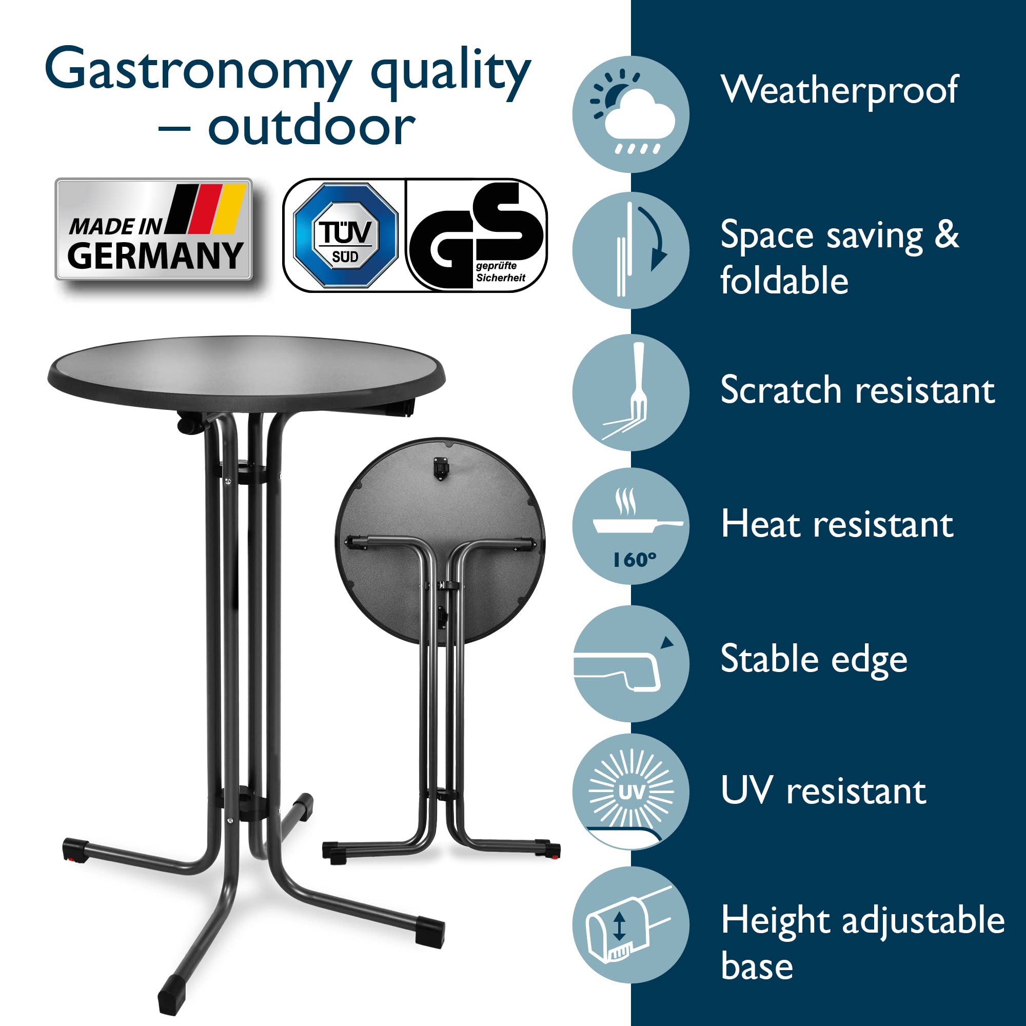 Beautissu Mesa de Bar Alta Plegable de Bistro Exterior Redonda nivelable