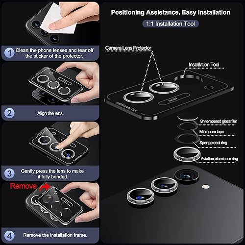 Miniatura 6 de WSKEN Protector de lente de cámara para Samsung Galaxy S24 Plus, vidrio templado ultra fino resistente a los arañazos 9H con círculo de aluminio de
