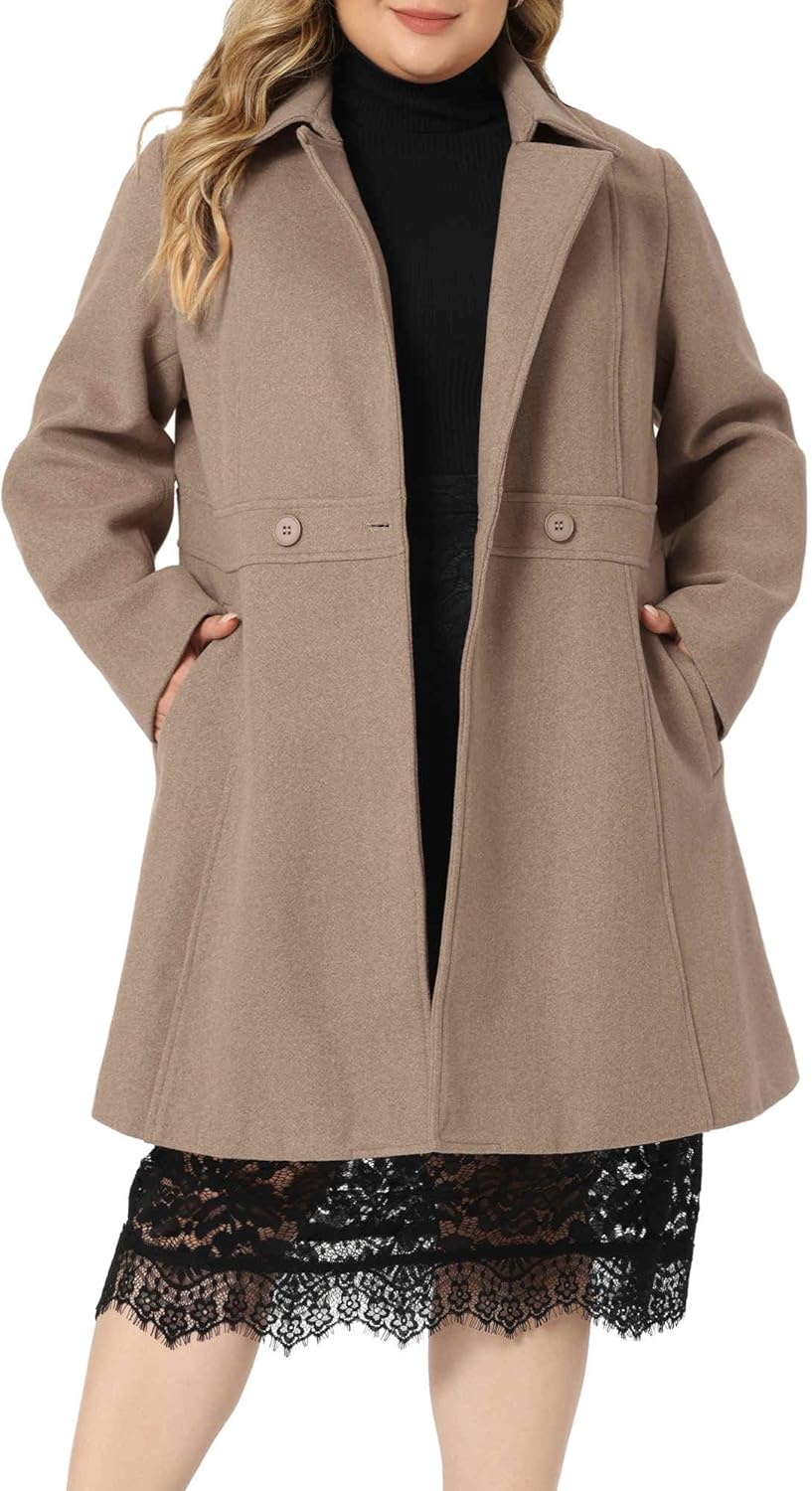 Agnes Orinda Plus Size Peacoat for Women Winter Notched Lapel Single Breasted Elegant Long Trench Coats Jacket
