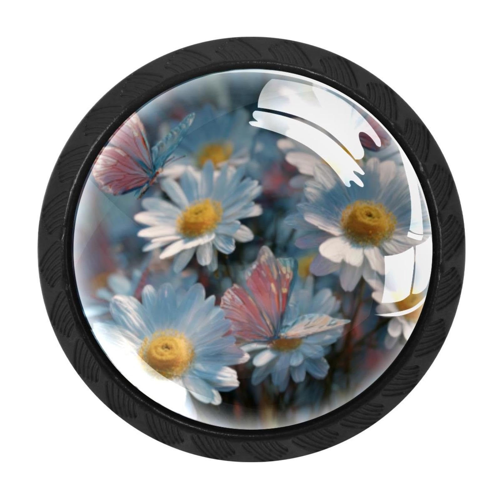 CHENZZZZ 4 pcs Daisy Butterflies (1) Cabinet Knobs Crystal Drawer Pulls for Kitchen, Bathroom Cabinet, Dresser and Cupboard