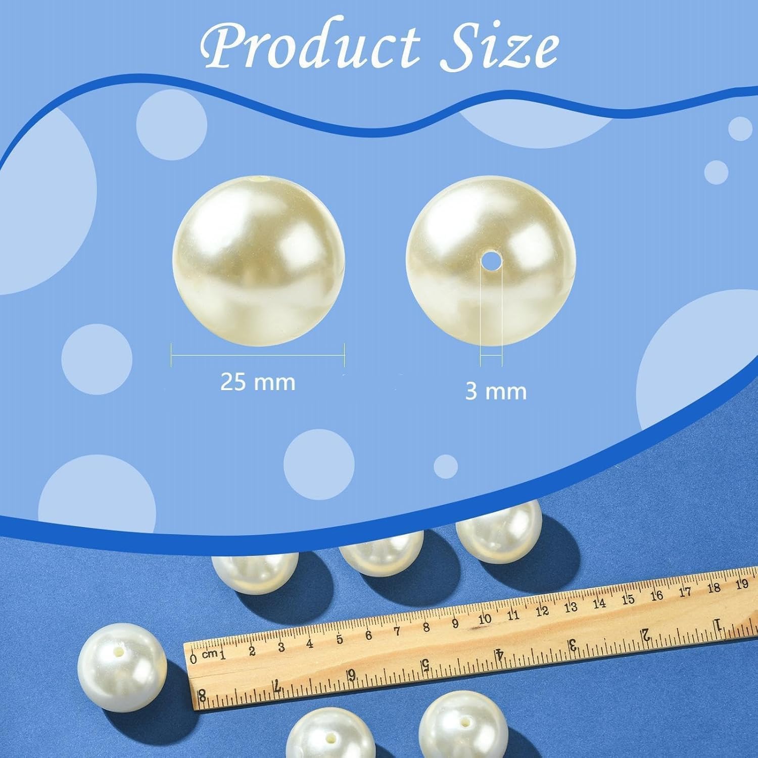 Ornazy 60Pcs 25mm Acrylic Imitated Pearl Beads Round Pearl Craft Beads for Jewelry Making Bracelets Necklaces Decoration