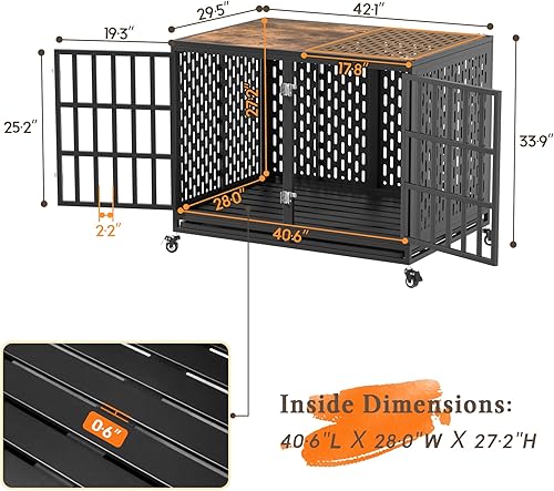 Miniatura 3 de Huddycove Jaula resistente para perros de 48 pulgadas compatible con divisor opcional perrera extra grande para perros de alta ansiedad jaula