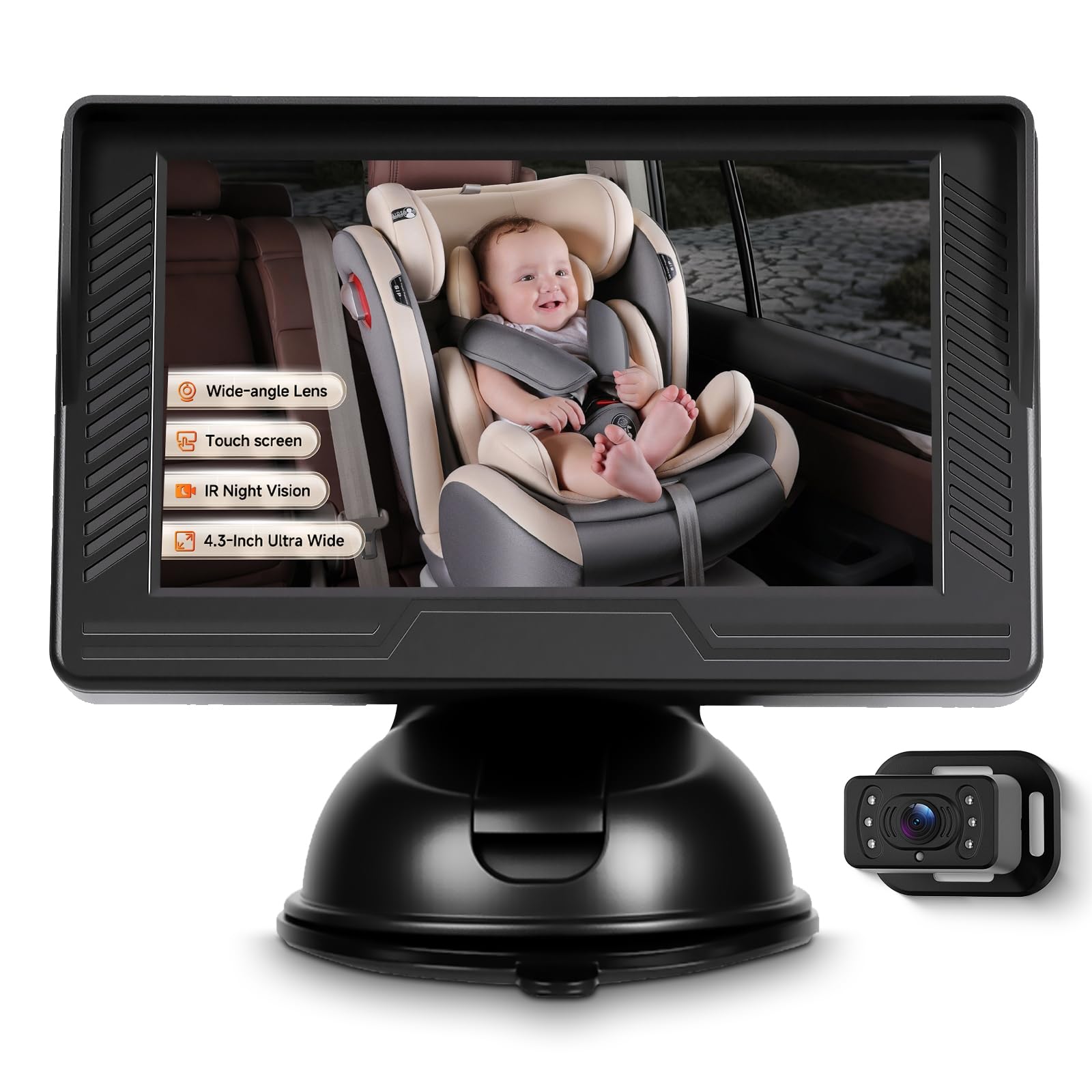 Baby Car Camera For Backseat 1080P - HD Crystal Night Vision, Easy To Install, 360