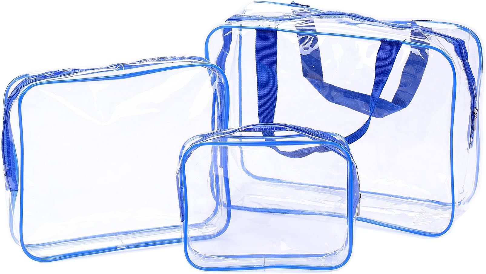 Cothyen Carry On Clear Travel Toiletry Bag, Airport Airline Compliant Bag, Carry-On Luggage Travel Backpack for Liquids Bottles Towel Underwear,3 Pack Blue(Large+Medium+Small)
