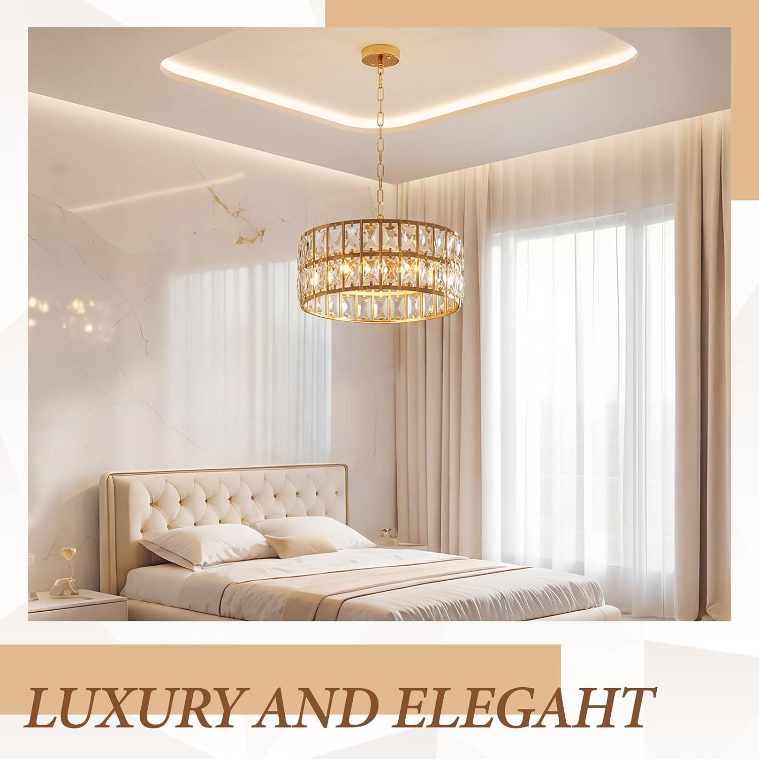 Gerrii Small Crystal Chandelier 12 Inch, Gold Semi Flush Mount Ceiling Light Fixture, Mini Chandelier for Entryway, Hallway, Bedroom & Small Spaces
