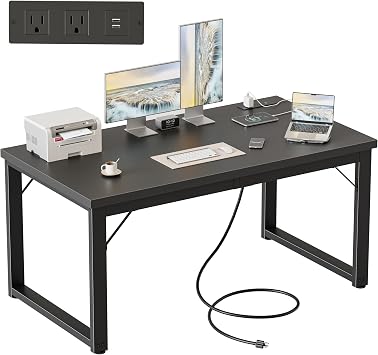 Mericonia 48 Inch Computer Desk with Power Outlets, 1.2" Thick Office Table