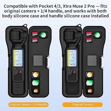 DJI Osmo Pocket 4/3 Xtra Museカメラアクセサリー用ポータブルハードケース | 硬質PCストレージケース、ポータブルプレミアム保護カバー。磁気CPL NDフィルタースロット4つとメモリーカード収納スロット2つ付き。