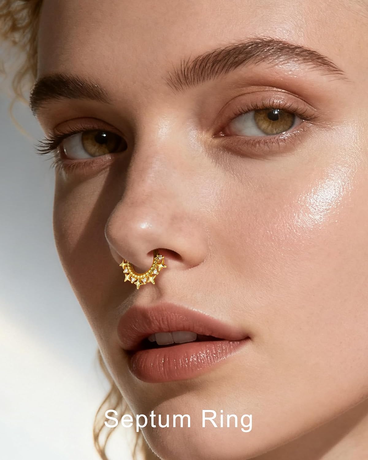 Jewseen 16G Star Septum Ring 316L Surgical Steel Septum Piercing Jewelry Gold Daith Earring for Women Stainless Steel Daith Piercing Jewelry
