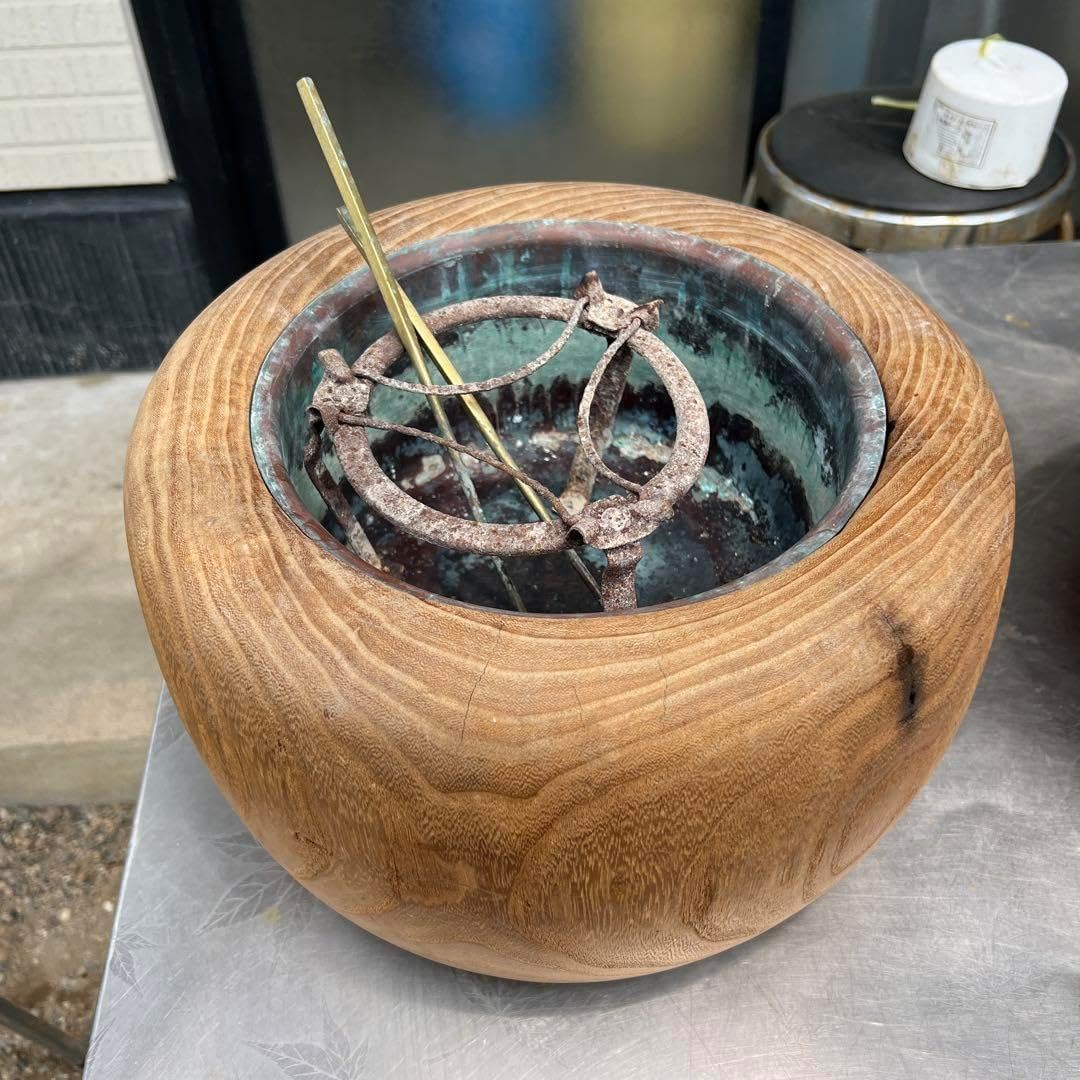 火鉢 木製 くり抜き 丸型 アンティーク