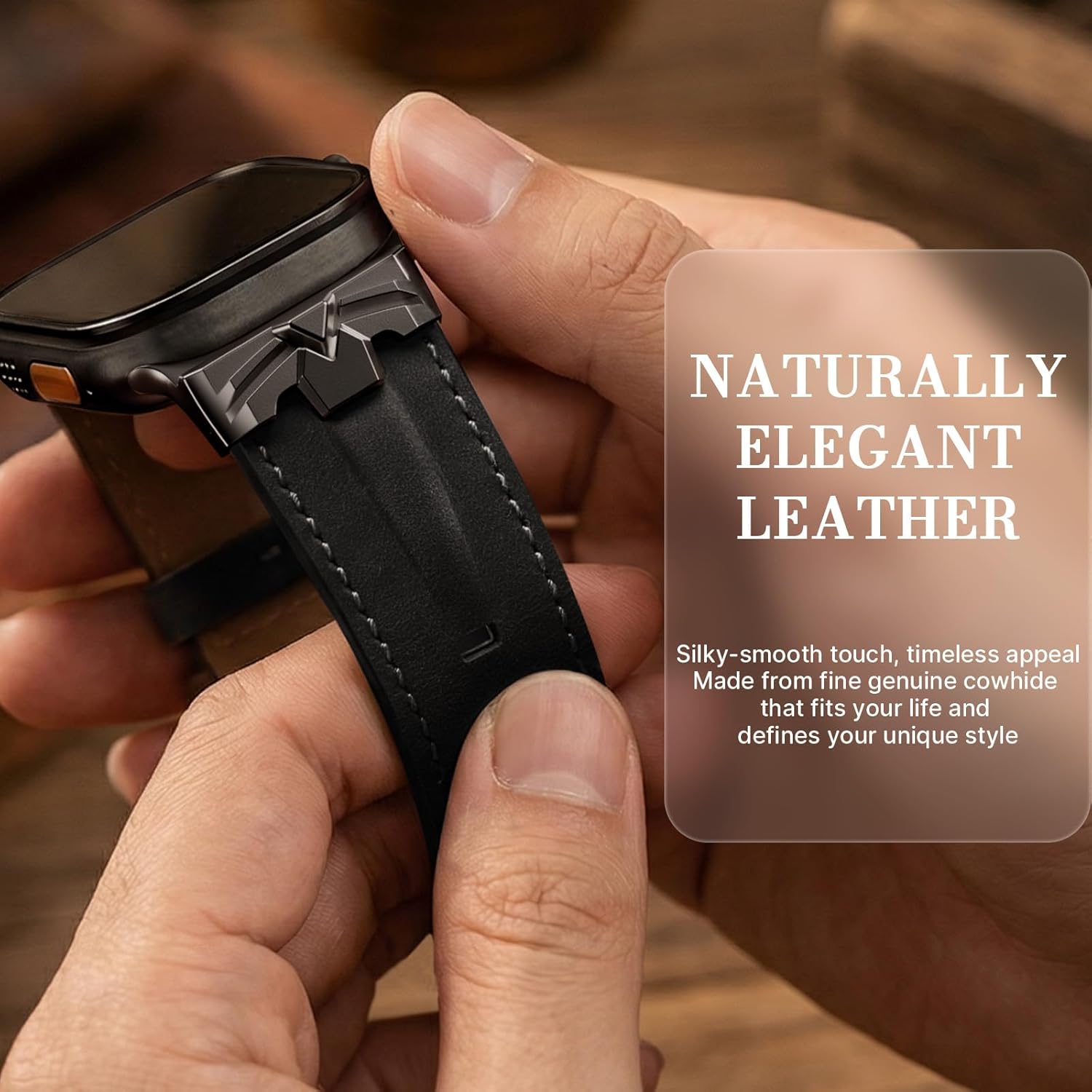 DABAOZA Leather Band Compatible for Apple Watch Ultra 3/2 Band 49mm 46mm 45mm 44mm,Genuine Leather Matel Replacement Strap for iWatch Ultra 3 2 1 Series 11 10 9 8 7 6 5 4 SE 3 2 1（Black/Black）