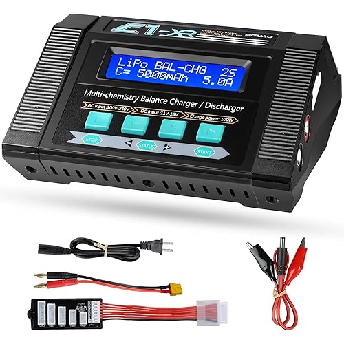100W 10A AC/DC 1-6S Lipo Battery Charger Discharger Smart Balance Lipo Charger for LiPo LiHV Life NiMH NiCd Pb for Hobby RC Car Boat Drone FPV Racing Airplane Helicopter Airsoft