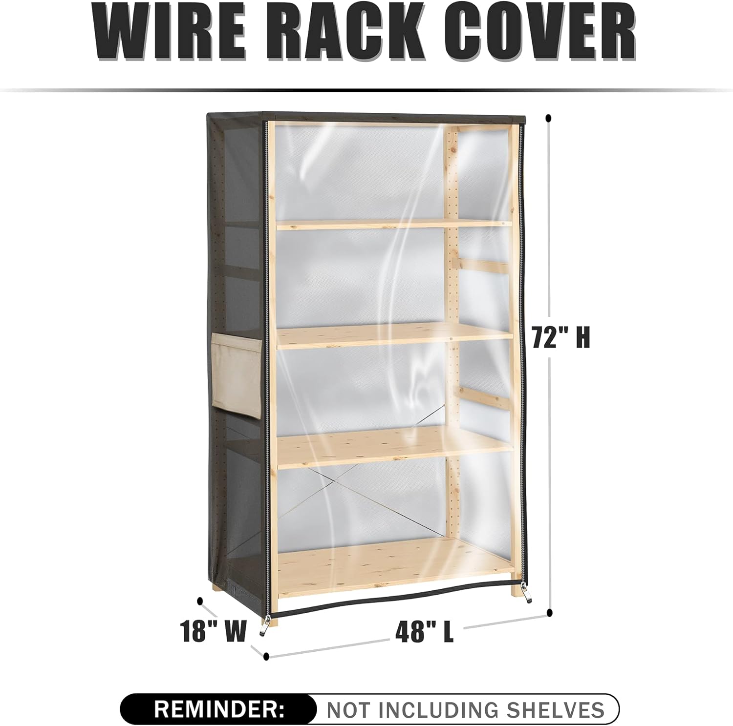 Shelf Cover with Transparent Front Cover, Suitable for 4-Layer or 5-Layer Wire Rack, 48x18x72,with Convenient Storage : Home & Kitchen