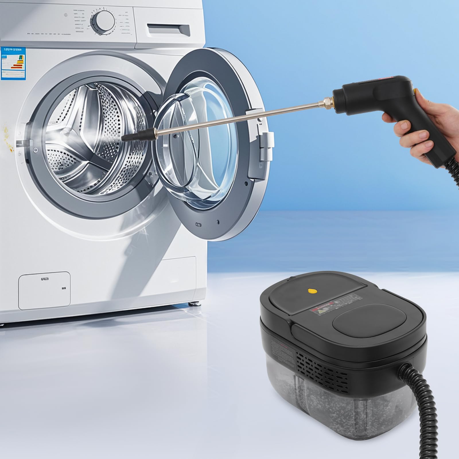 Handdampfreiniger Hochtemperatur-Druck-Dampfreinigungsmaschine Schwarz | Kann als Dampfmopp, Autoreiniger, Bodenreiniger und Teppichreiniger verwendet werden.
