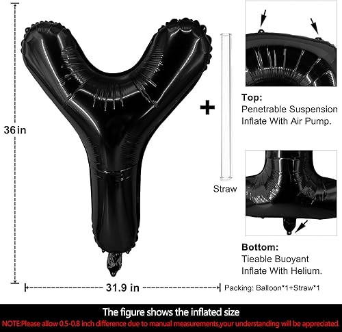 Miniatura 2 de Lovoir Globos grandes de 40 pulgadas con letras Y negras de gran tamaño, globo de helio de aluminio de Mylar para decoración de fiesta de