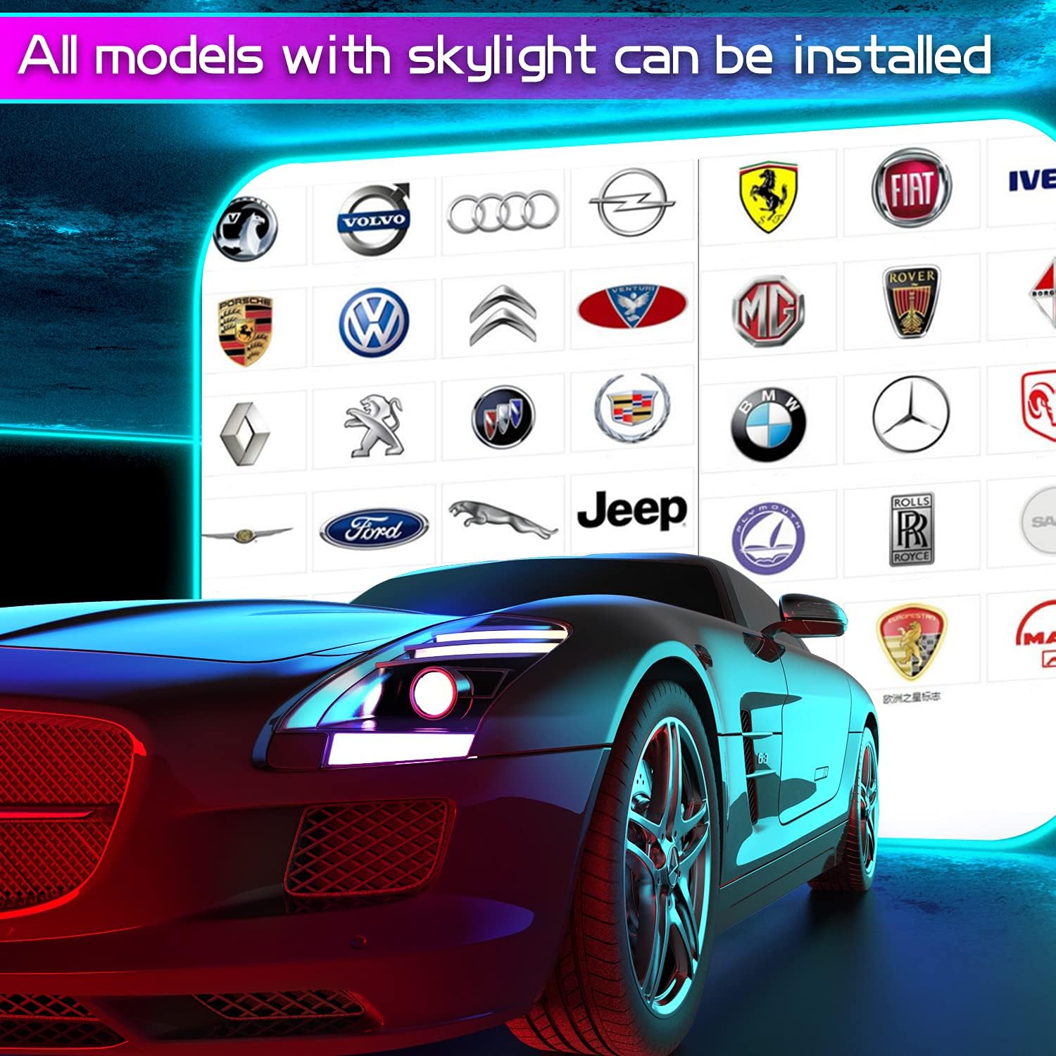 AMKI Interior Car Lights,LED Starry Flim Light with High 7 Color Auto Changing,DIY Sized and Compatible for All Car and Skylights