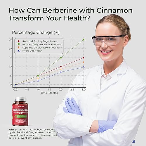 Miniatura 4 de HojaSana 500 mg de berberina con canela de Ceilán para azúcar en la sangre, colesterol y metabolismo*  Suplemento de berberina sin gluten, sin OMG y