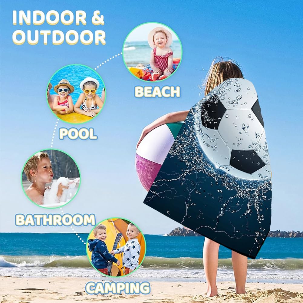 Lot 2 Serviettes Plage Football Personnalisées Avec Poche - Microfibre Séchage Rapide