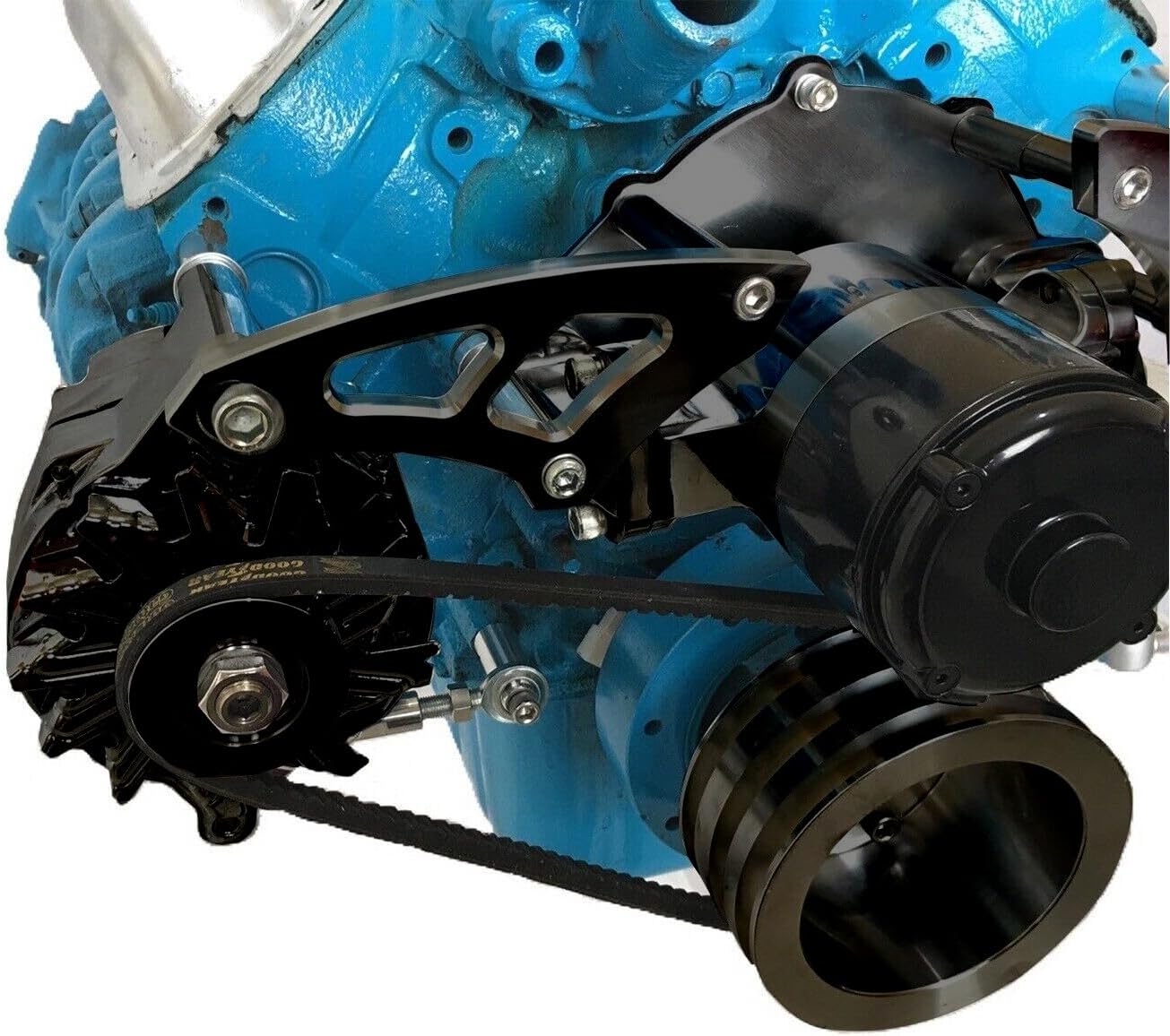 Alternator Bracket Compatible with Ford 351W Electric Water Pump Windsor V-Belt SBF Black