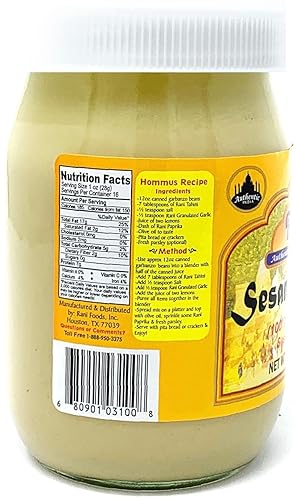Vista 2 de Rani Tahini de sésamo (mantequilla de sésamo) 16 onzas (1 libra) 454g, paquete de 2, tarro de vidrio, vegano, sin azúcar añadido, sin sodio, sin