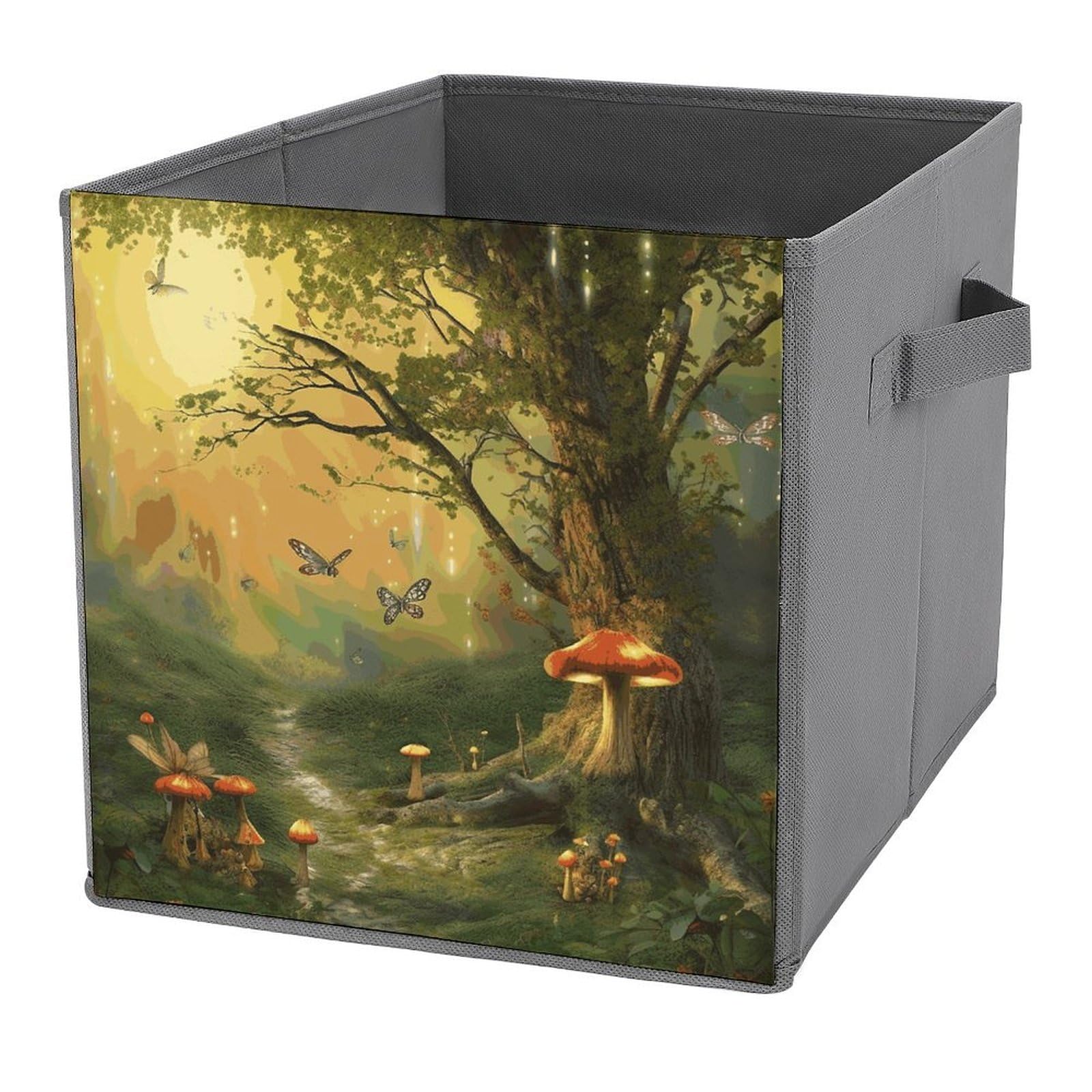 Collapsible Storage Bins with Dual Handles Fabric Storage Basket Foldable Cubes Organizer Baskets Forest with Fairies Butterflies Elves Storage Boxes for Organizing Clothing Cube Storage Organizer Bin