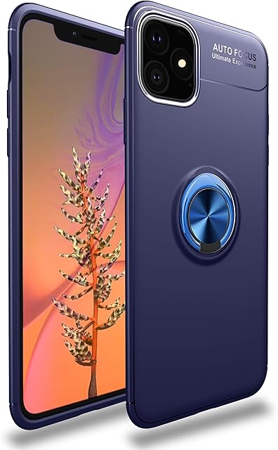 SORAKA Case for iPhone 11 with 360 degree rotation Ring Stand Soft Slim Fit Silicone Case Shockproof Anti-fingerprint Case with Metal Plate for Magnetic Car Phone Holder Blue