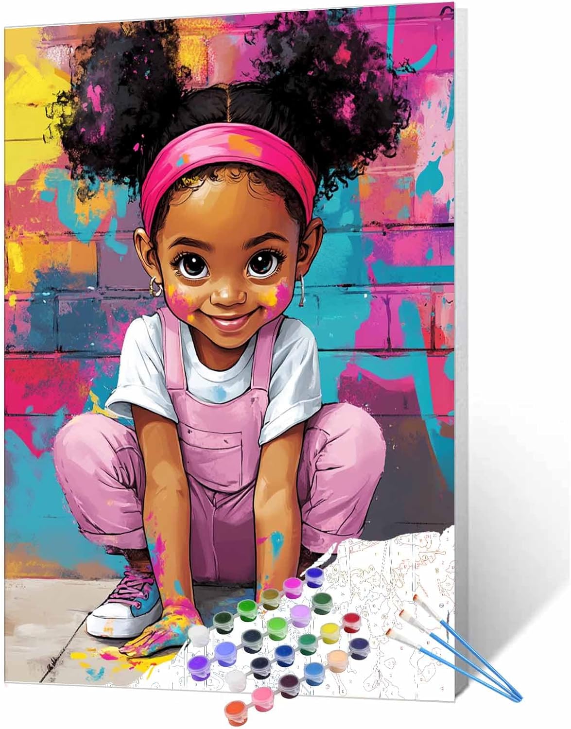 Tucocoo African Girl Graffiti Art Paint by Numbers Kits for Adults Beginner, Playful Street Black Girl Paint by Number, DIY Acrylic Paint Canvas Colorful Painting Wall Decor 16x20Inch (DIY Frame)