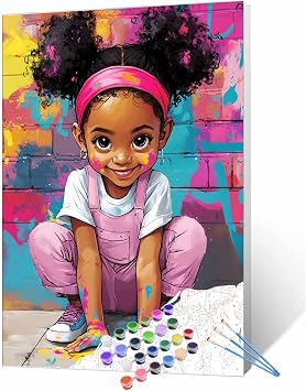 Tucocoo African Girl Graffiti Art Paint by Numbers Kits for Adults Beginner, Playful Street Black Girl Paint by Number, DIY Acrylic Paint Canvas Colorful Painting Wall Decor 16x20Inch Without Frame