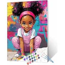 Tucocoo African Girl Graffiti Art Paint by Numbers Kits for Adults Beginner, Playful Street Black Girl Paint by Number, DIY Acrylic Paint Canvas Colorful Painting Wall Decor 16x20Inch Without Frame