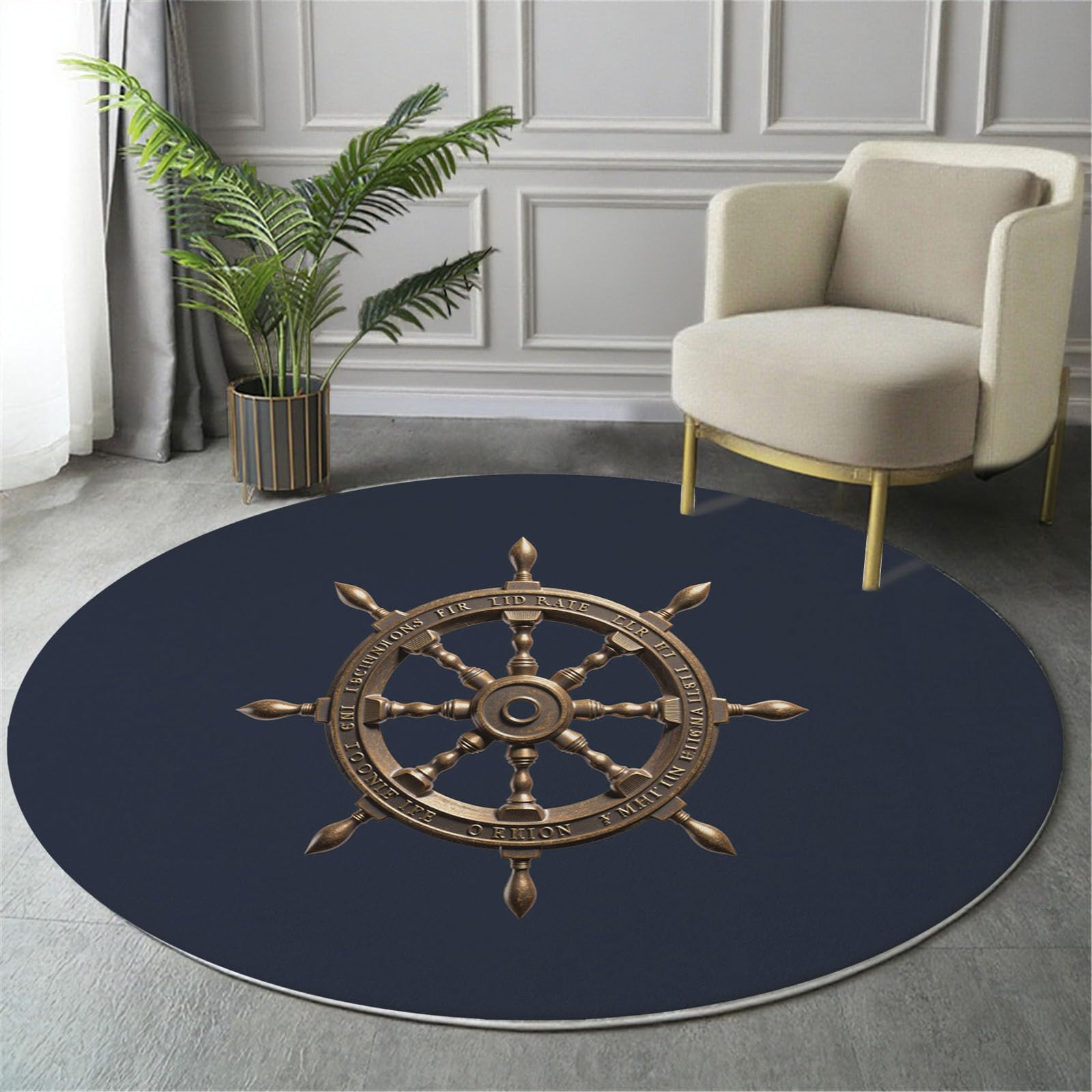 Tapis rond salon style nautique rétro 80cm pour chambre cocooning