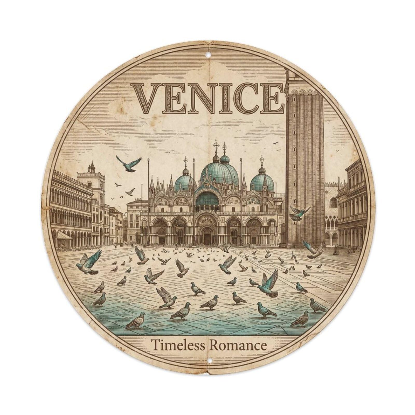 Yrnq Vintage Style Vintage Travel Venice Square Italy Vintage Metal Tin Sign Plaque Wall Decor For Cafe, Club, Garden Round Metal Poster 8X8inch