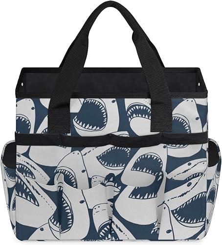Miniatura 2 de Cartoon Shark Garden Tool Tote Bag for Women Men Gardening Tool Storage Bags with 10 Pockets Standable Garden Home Tool Kits Organizer for Indoor